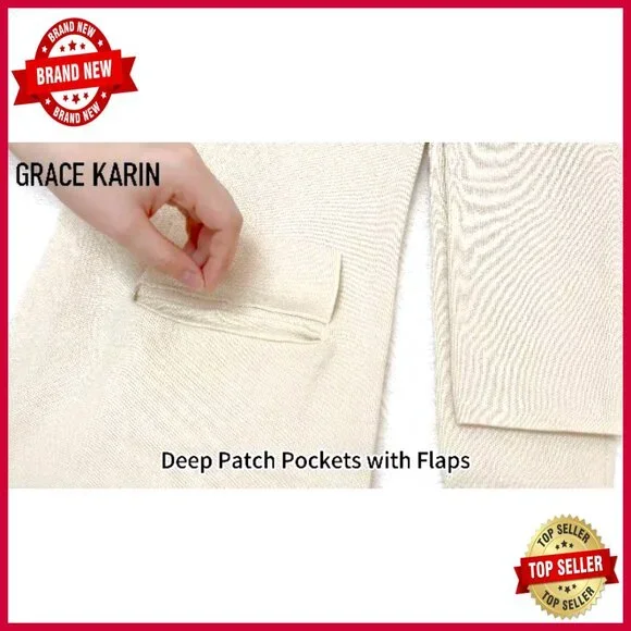 Long Sleeve Open Front Knit Cardigan Blazer Relaxed Fit Mid-Thigh - Picture 7 of 7